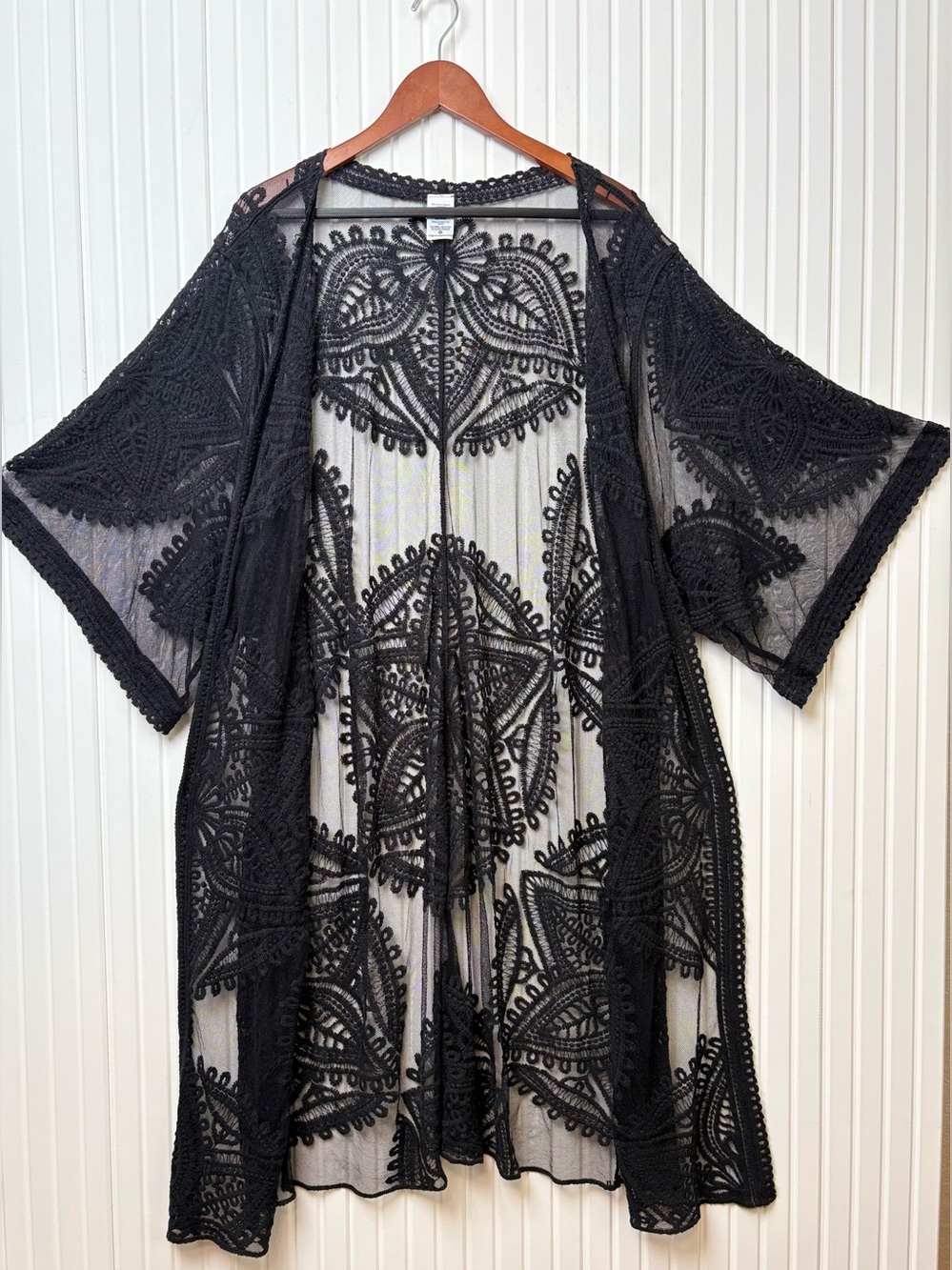 Womens Sheer Black Lace Kimono XXL Embroidered Whimsigoth Witchy Gothic Bohemian